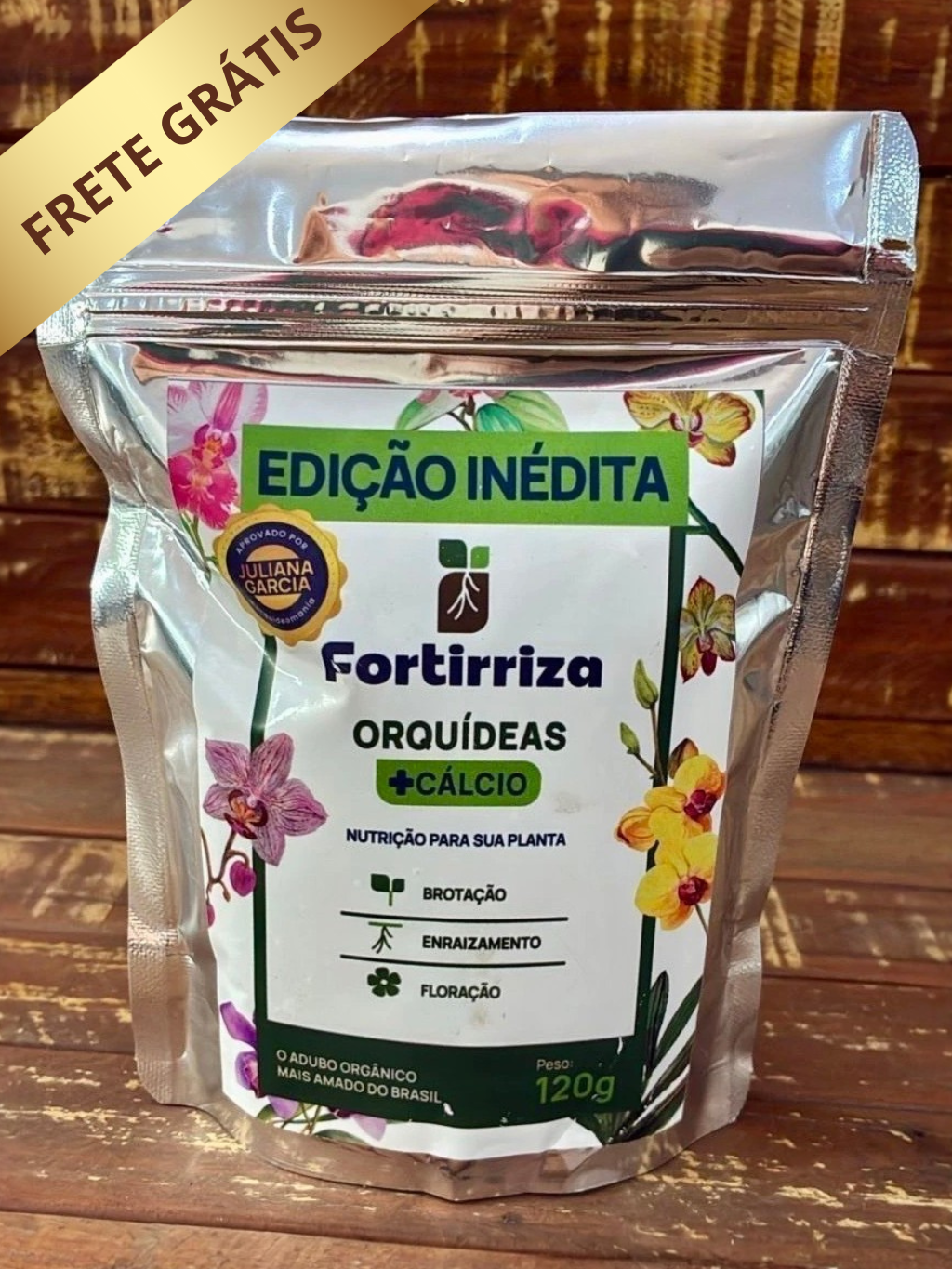 Adubo Orgânico Fortirriza + CÁLCIO 120 g – Raízes Fortes, Vegetal Saudável | Ideal para Orquídeas com Raízes Aéreas