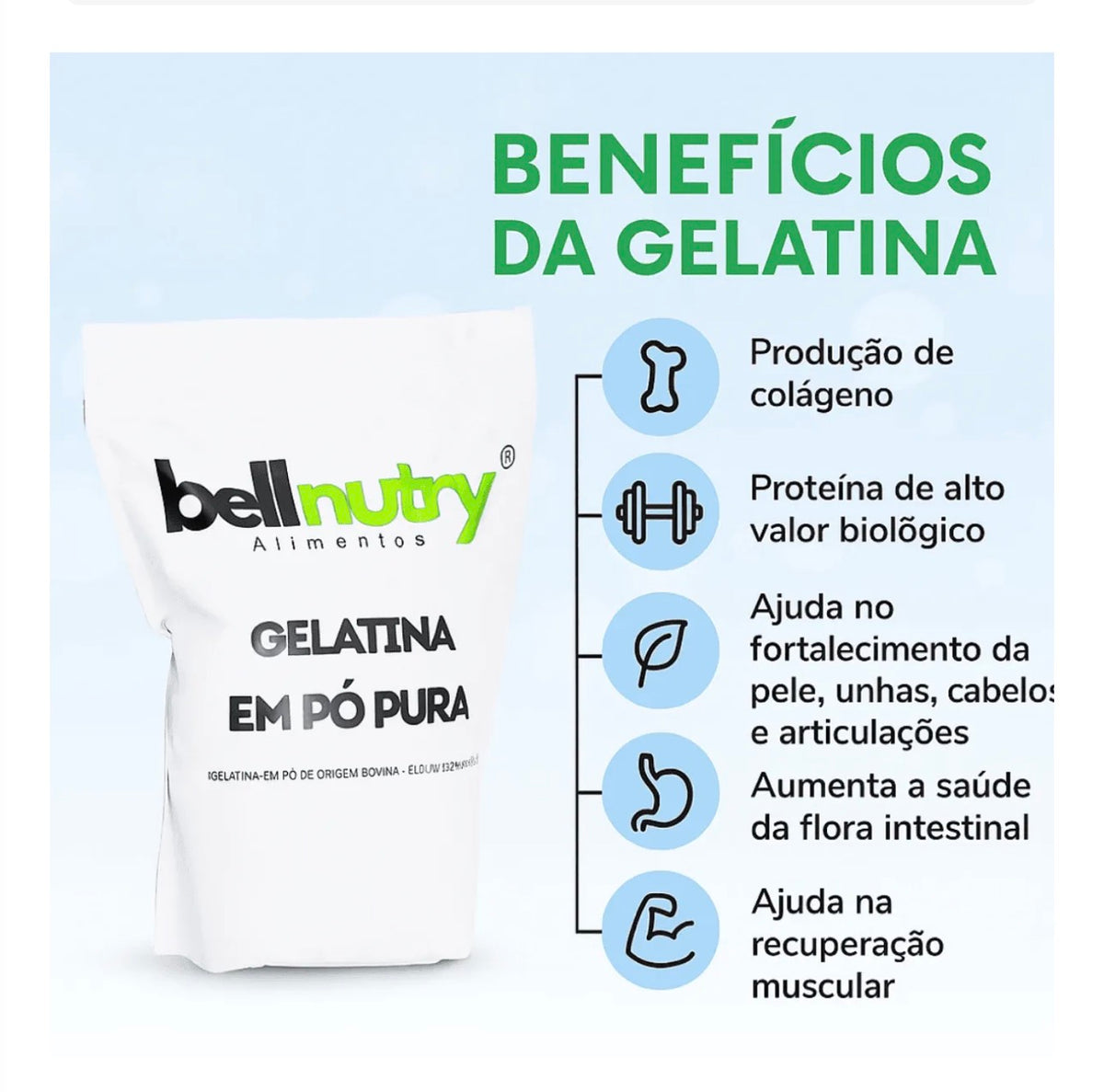 Gelatina Sem Sabor Pura E Incolor 500g - Bellnutry Alimentos - Colágeno